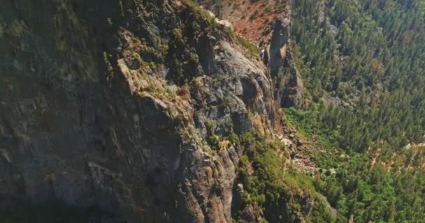 Espléndida Vista Peligrosos Enormes Acantilados Roca Día Soleado Hermoso Bosque — Vídeos de Stock