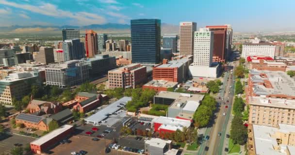 Fényes Építészet Pénzügyi Belvárosában Napos Salt Lake City Utah Gyönyörű — Stock videók