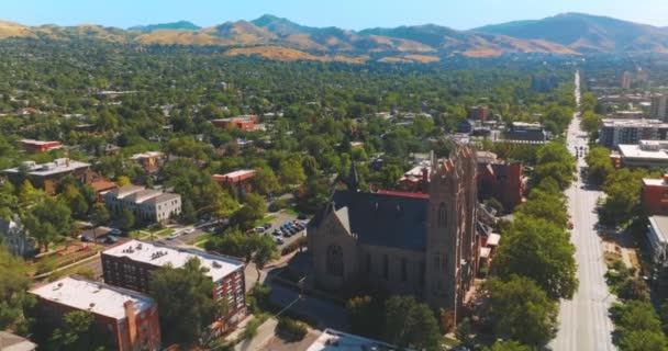 Amazing Green City Gorgeous Cathedral Sunny View Salt Lake City — Stock Video