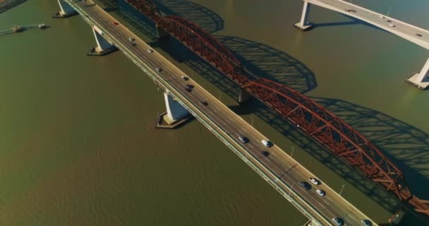 Automobile Railway Bridges California Bay Usa Three Martinez Bridges Dark — Stock Video