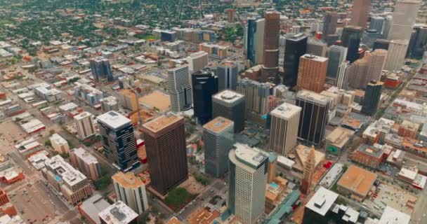 Tittar Toppen Underbara Skyskrapor Denver Centrum Stadsbilden Fågelperspektiv — Stockvideo