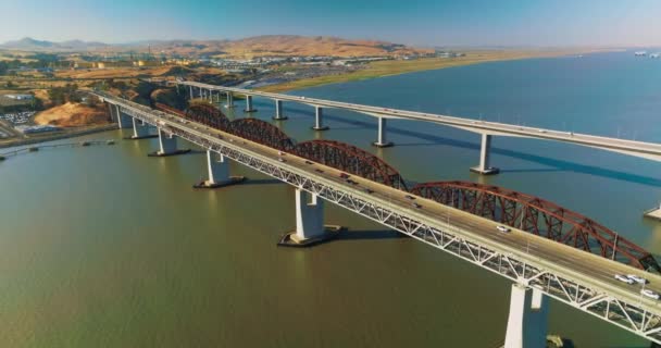 Bridges Highways Both Sides Roads Bridges Connecting Martinez Benicia Sunny — Stock Video