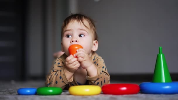 Miúdo Mais Querido Mastigar Brinquedos Para Arranhar Gengivas Ano Idade — Vídeo de Stock