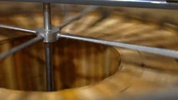 Organik Ballı Çerçeveler Fıçı Benzeri Santrifüj Makinesinde Döndürülmüş Arıcılar Bal — Stok video