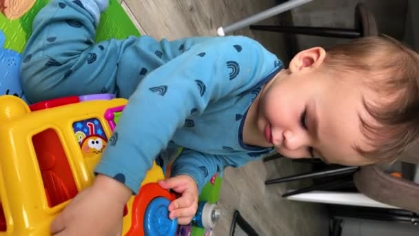 Adorable Baby Boy Blue Outfit Fully Focused Toy Caucasian Child — Stock Video