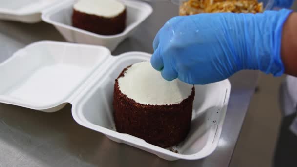 面包店装饰美味的烹调 制糖商做甜蛋糕 — 图库视频影像