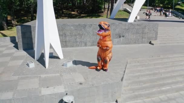 Taman Kota Bersenang Senang Dengan Kostum Naga Lucu Kostum Naga — Stok Video