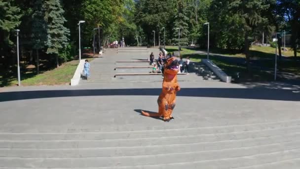 Rolig Karneval Kostym Drake Utomhus Promenader Kostym Drake Promenader Parken — Stockvideo