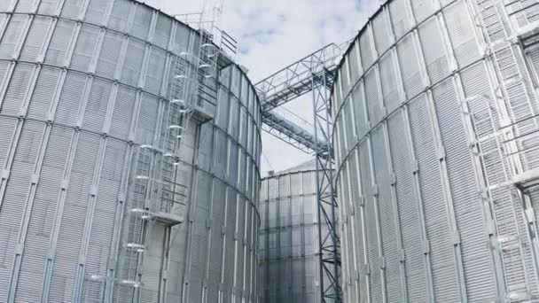 Farming Grain Agricultural Tanks Big Industrial Steel Elevator Containers — Stock Video