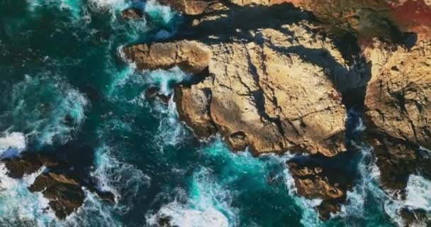 Pacific Ocean Batters Rugged Shore California Scenic Mountains Coastline — Stock Video