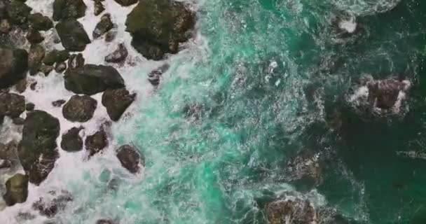 有岩石海岸线的美洲海洋 岩石海洋地貌的空中景观 — 图库视频影像