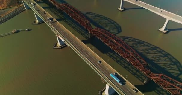 マルティネス ブリッジの空中観測 ハイウェイ カリフォルニア — ストック動画