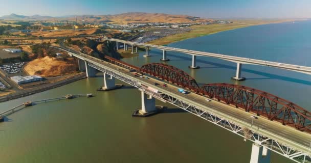 Martinez Bridge Connecting Benicia Aerial View Steel Usa California Bridge — Stock Video