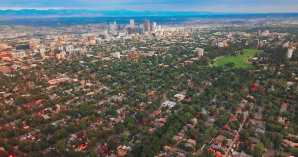 Американский Город Панорама Штата Колорадо Вид Воздуха Городские Пейзажи Денвера — стоковое видео