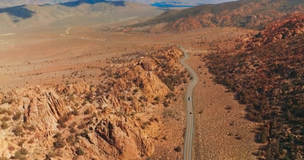 Nevada Väg Kalifornien Öken Flygfoto Över Amerikansk Öken Motorväg — Stockvideo