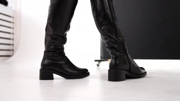Butik Kadın Ayakkabıları Deniyordu Kadın Şık Ayakkabı Galerisi — Stok video