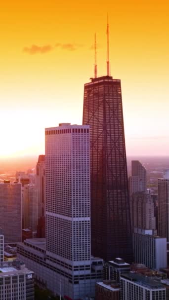 Gyönyörű Chicagói Panoráma Csodálatos Narancssárga Ellen Kilátás Városra Légi Szempontból — Stock videók