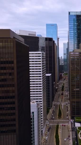 Carretera Varios Carriles Río Chicago Que Entre Los Hermosos Edificios — Vídeo de stock