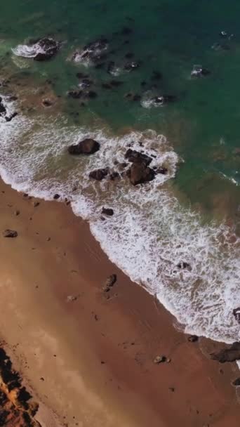 Thin Line Sandy Beach Some Stones Peeping Water Beautiful White — Stock Video