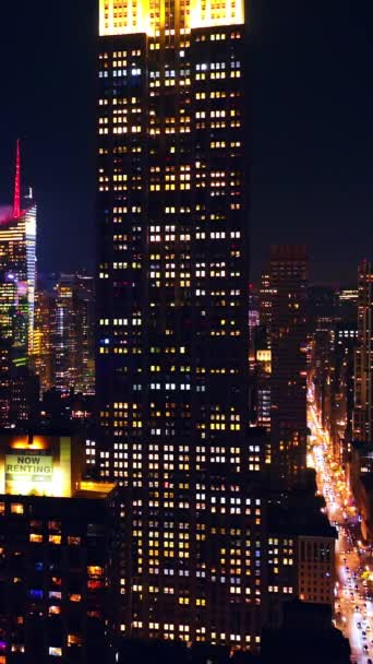 Nádherné Vrcholky Okouzlujících Mrakodrapů New Yorku Nádherná Architektura Metropole Noci — Stock video