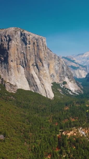 Enormes Rocas Escarpadas Parque Nacional Yosemite California Bosques Pinos Verdes — Vídeos de Stock
