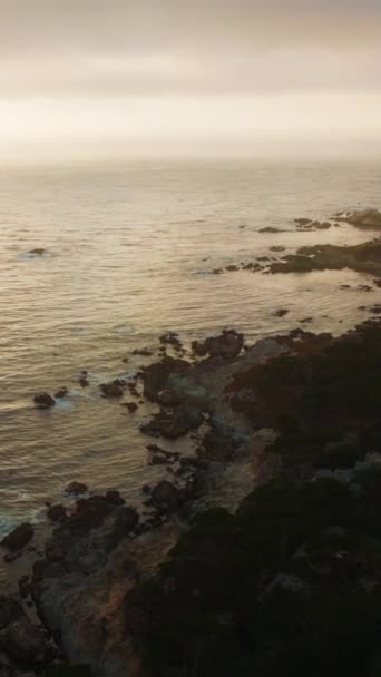 Ragged Costa Rochosa Áspera Coberto Com Vegetação Belo Oceano Pacífico — Vídeo de Stock