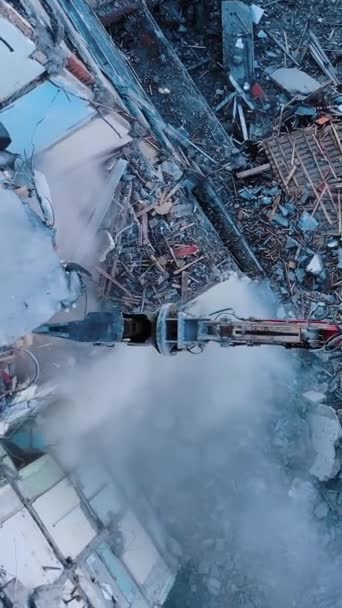 Maszyny Hydrauliczne Pracują Nad Pozbyciem Się Śmieci Miejscu Wyburzenia Wysokosiężny — Wideo stockowe