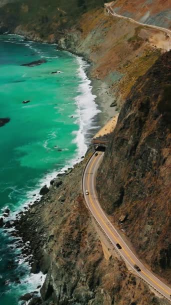 Amazing Scenery Craggy Rocks Highway Them Coast California Drone Flying — Stock Video