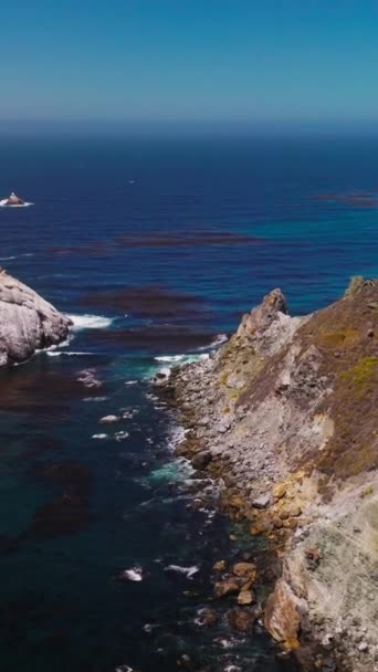 Sharp Spiky Rocks Some Lichen Growing Beautiful Scenery Blue Sea — Stock Video