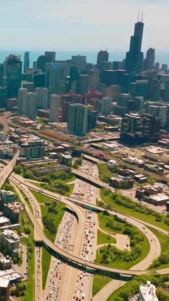 Soleado Paisaje Urbano Maravillosa Chicago Ocupados Bucles Carreteras Arquitectura Diversa — Vídeo de stock