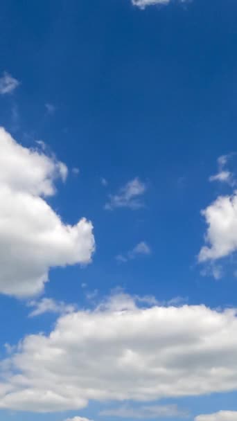 白い柔らかい雲が空に急速に変化する 夏の昼間の低い角度ビューのタイムラプス バーティカルビデオ — ストック動画