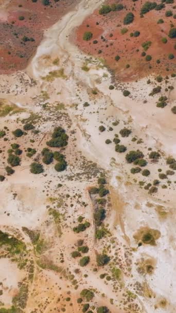 Dry Rocky Landscape Scarce Greenery Travertine Hot Springs Scenery Drone — Stock Video