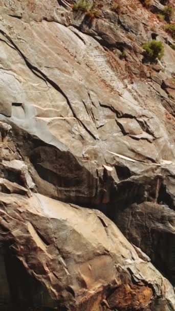 Close Look Bare Grey Rocks Sunny Day Huge Cliff Rare — Stock Video