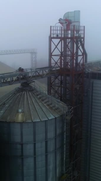Obilné Kontejnery Sklady Dnešním Výtahovém Komplexu Obrovské Prostory Sila Zamlženém — Stock video