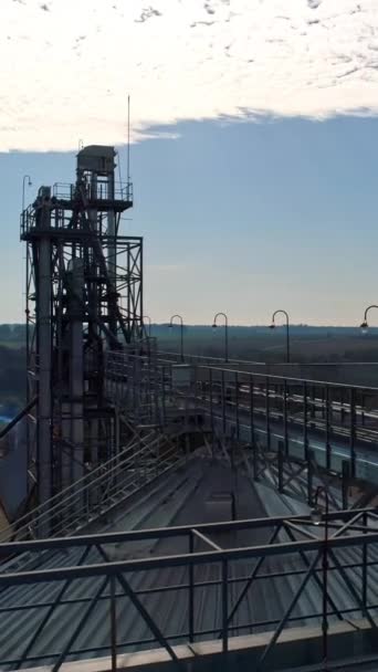 自然の背景にある近代的な工業用プラント 農業工場の金属工事について 大規模製造の外観 空からの眺め バーティカルビデオ — ストック動画