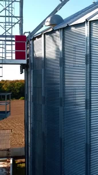 Large Storage Tanks Nature Grain Terminals Industrial Metal Bins Agribusiness — Stock Video
