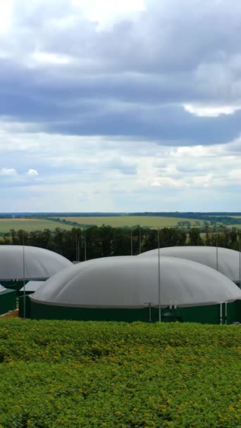 Biogas Complex Storage Tanks Large Reservoirs Production Organic Gas Green — Stock Video