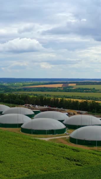 Biogas Plant Field Organic Farm Fermenting Biomass Green Nature Background — Stock Video