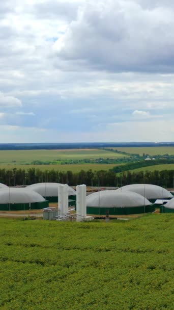 Produzione Biogas Estate Serbatoi Stoccaggio Impianto Biogas Campi Verdi Energie — Video Stock