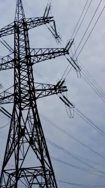 High Electric Towers Wires Power Transmission Pylons Light Sky Electricity — Stock Video