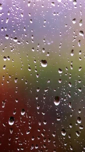 Cam Yüzeyde Damlacıkları Yağmurlu Bir Hava Pencerede Yağmur Damlaları Damlaları — Stok video