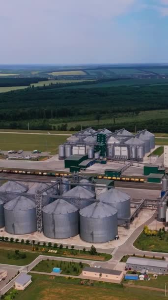 Industriegebiet Zur Lagerung Von Getreide Silbertanks Und Andere Betriebsgelände Außen — Stockvideo