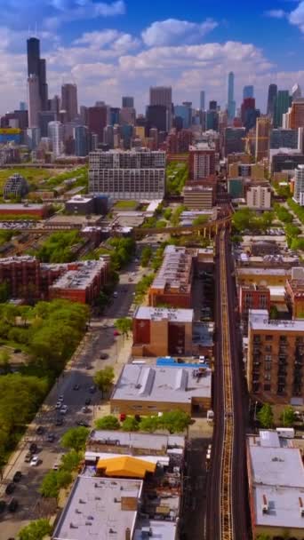 Slunečné Panorama Krásných Zelených Čtvrtí Chicaga Illinois Nádherné Mrakodrapy Pozadí — Stock video