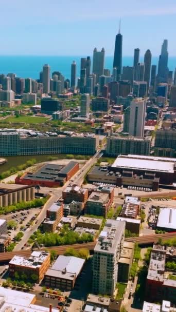 Slunečné Panorama Krásného Chicaga Dne Řeka Tekoucí Podél Města Několik — Stock video