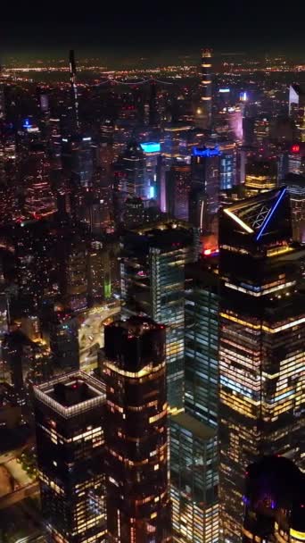 Impresionante Panorama Deslumbrante Nueva York Por Noche Nunca Metrópolis Dormida — Vídeo de stock