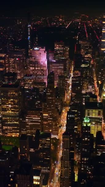 Sprankelend Glamoureus New York Usa Nachts Fantastische Wolkenkrabbers Torenhoge Metropool — Stockvideo