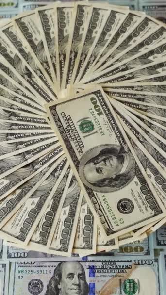 Amerikai Pénz Háttere Száz Dolláros Bankjegyek Forgása 100 Dolláros Bankjegyek — Stock videók