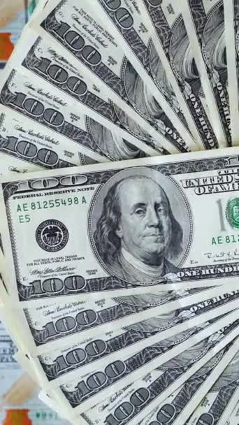 Красивое Вращение Банкнот Сто Долларов Американские Деньги Вращательное Движение Стодолларовых — стоковое видео