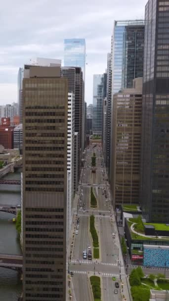 Río Chicago Con Numerosos Puentes Sobre Drone Elevándose Largo Los — Vídeo de stock