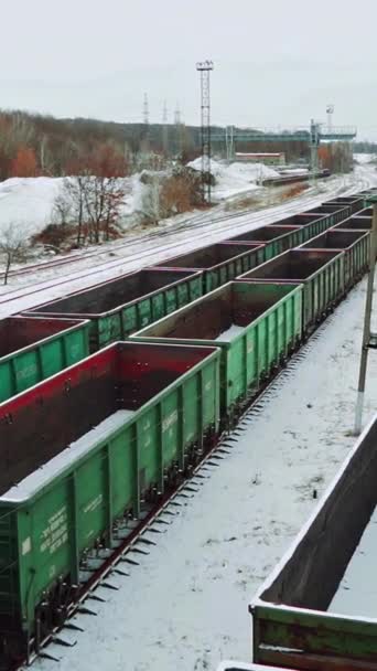 Puste Kontenery Znajdują Się Opuszczonej Stacji Kolejowej Wsi Tle Śniegu — Wideo stockowe